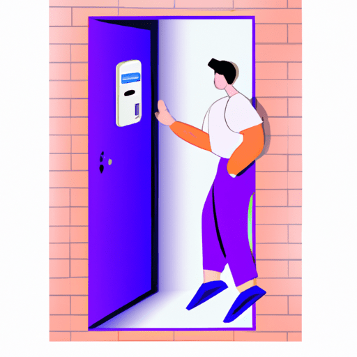 איור של אדם המשתמש בטלפון נייד לפתיחת דלת