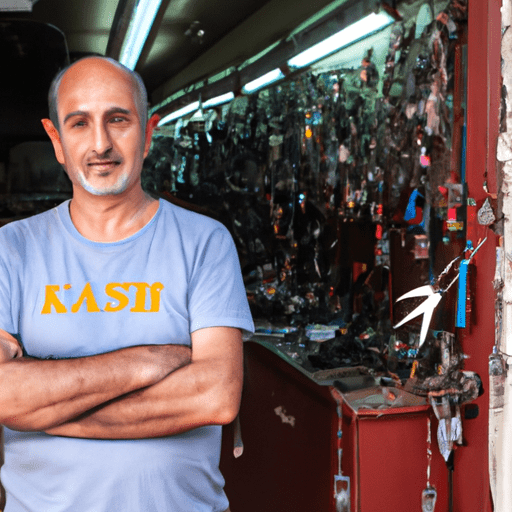 מנעולן מנוסה בפתח תקווה עומד מול בית המלאכה שלו, מוכן לסייע לקהילה.