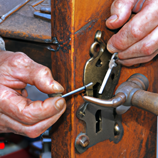 מנעולן מקצועי בתיקון מנעול דלת מסורתי.